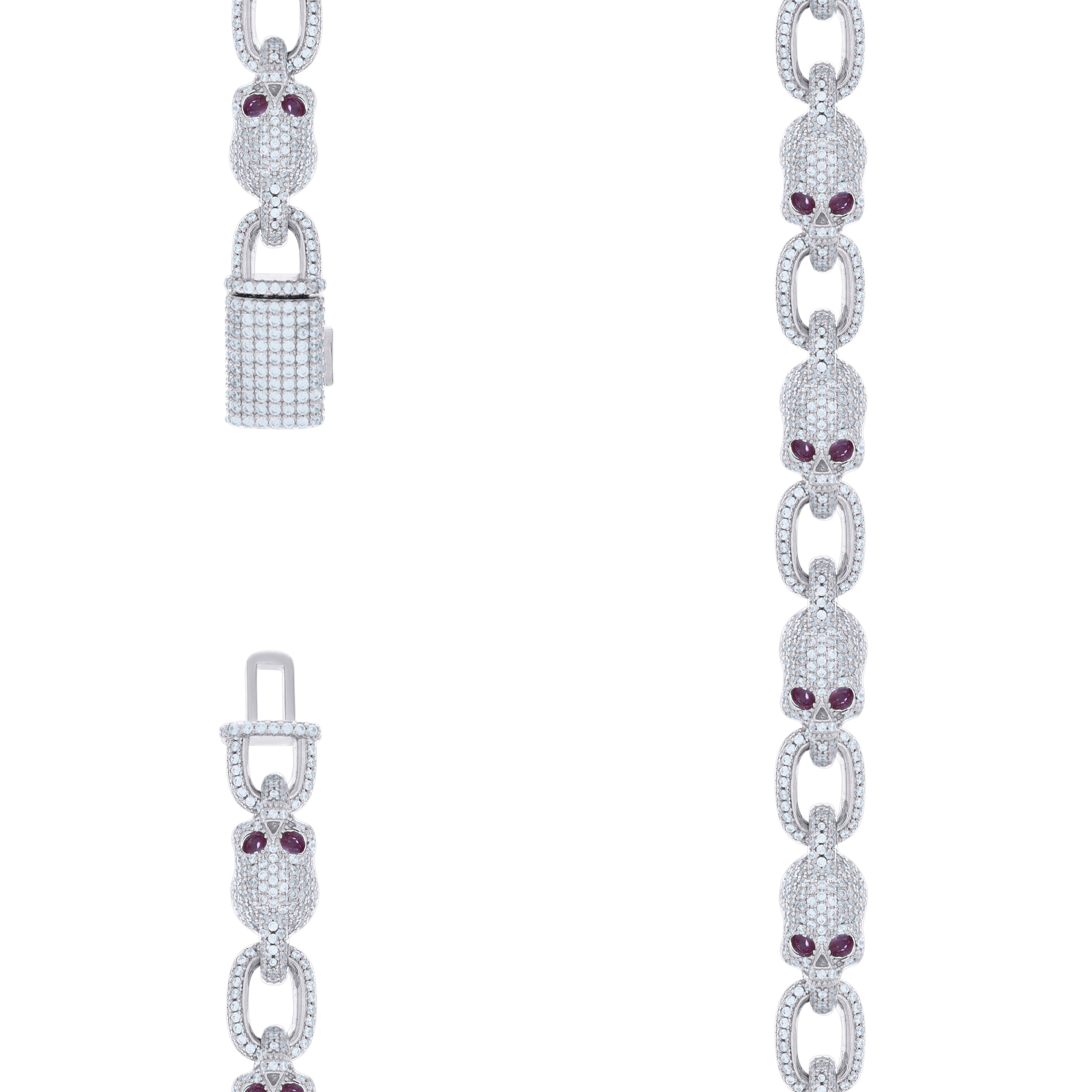 925 Sterling Silver Mens 30.57ct Moissanite Skull Link Chain Necklace 9.3mm Size 24 Inches - SLV-136864