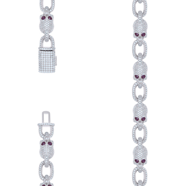 925 Sterling Silver Mens 30.57ct Moissanite Skull Link Chain Necklace 9.3mm Size 24 Inches - SLV-136864