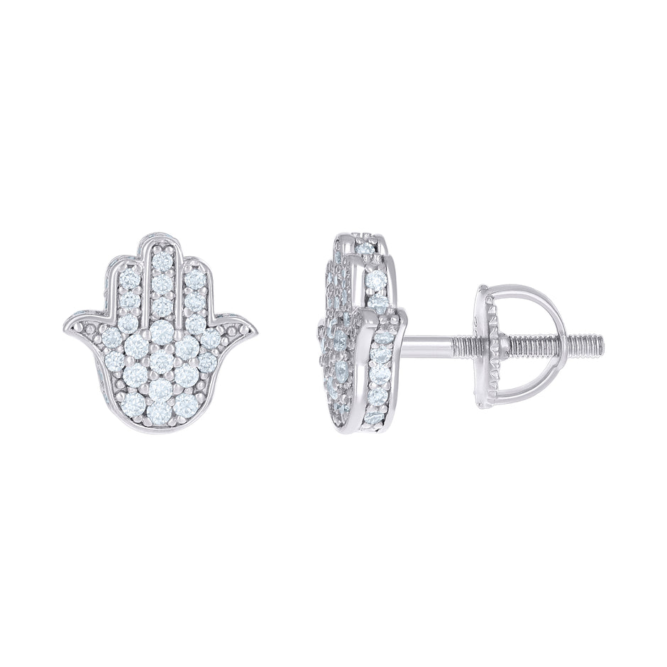 925 Sterling Silver Womens 0.53ct Moissanite Hamsa Symbol Religious Stud Earrings 