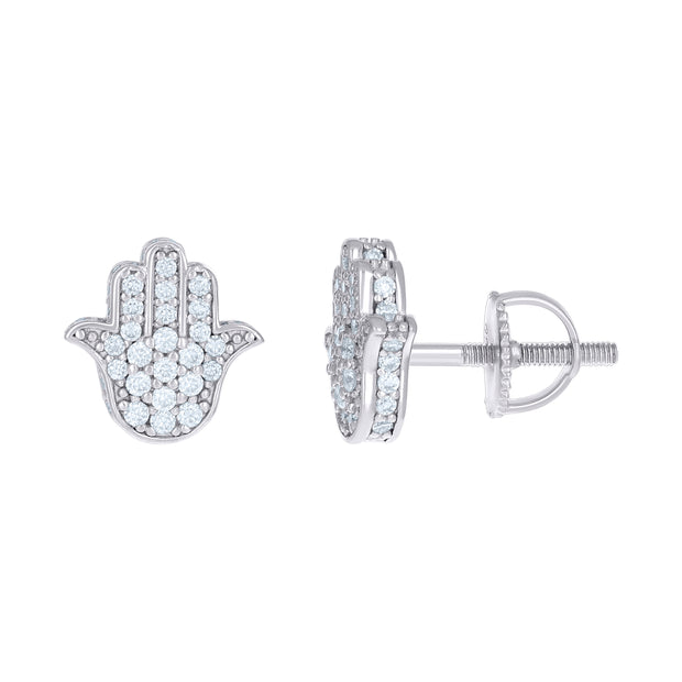 925 Sterling Silver Womens 0.53ct Moissanite Hamsa Symbol Religious Stud Earrings 