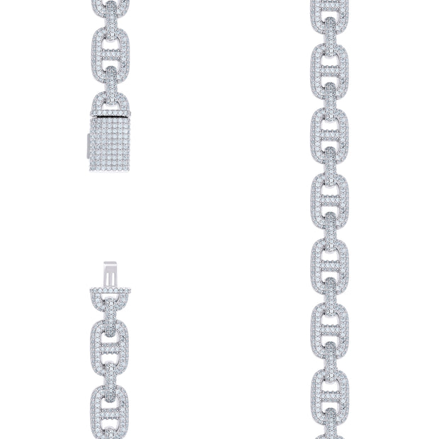 925 Sterling Silver 15.16ct Moissanite Mariner Link Chain Necklace 10mm Size 18 Inches
