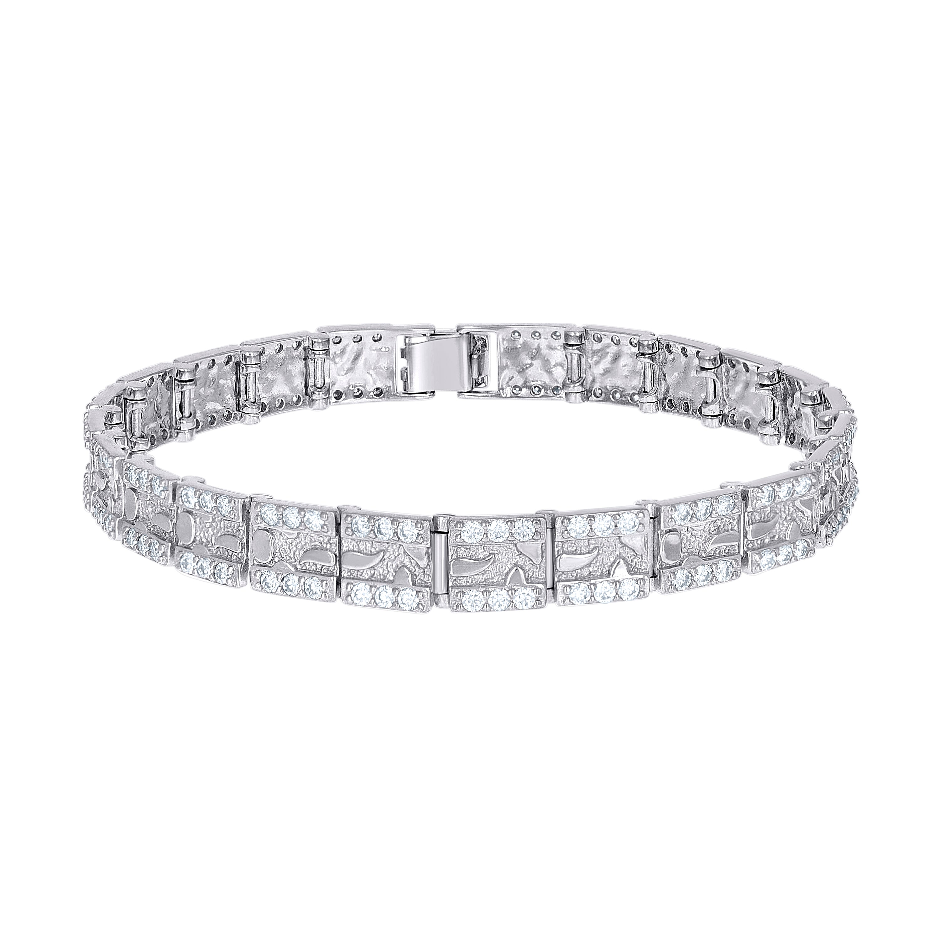 925 Sterling Silver 4.64ct Moissanite Square Link Nugget Bracelet 8mm Size 8 Inches - SLV-136952