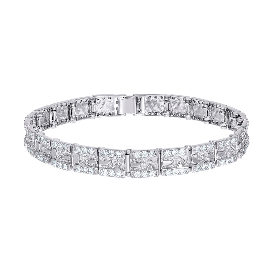 925 Sterling Silver 4.64ct Moissanite Square Link Nugget Bracelet 8mm Size 8 Inches - SLV-136952