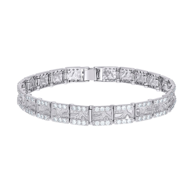 925 Sterling Silver 4.64ct Moissanite Square Link Nugget Bracelet 8mm Size 8 Inches - SLV-136952