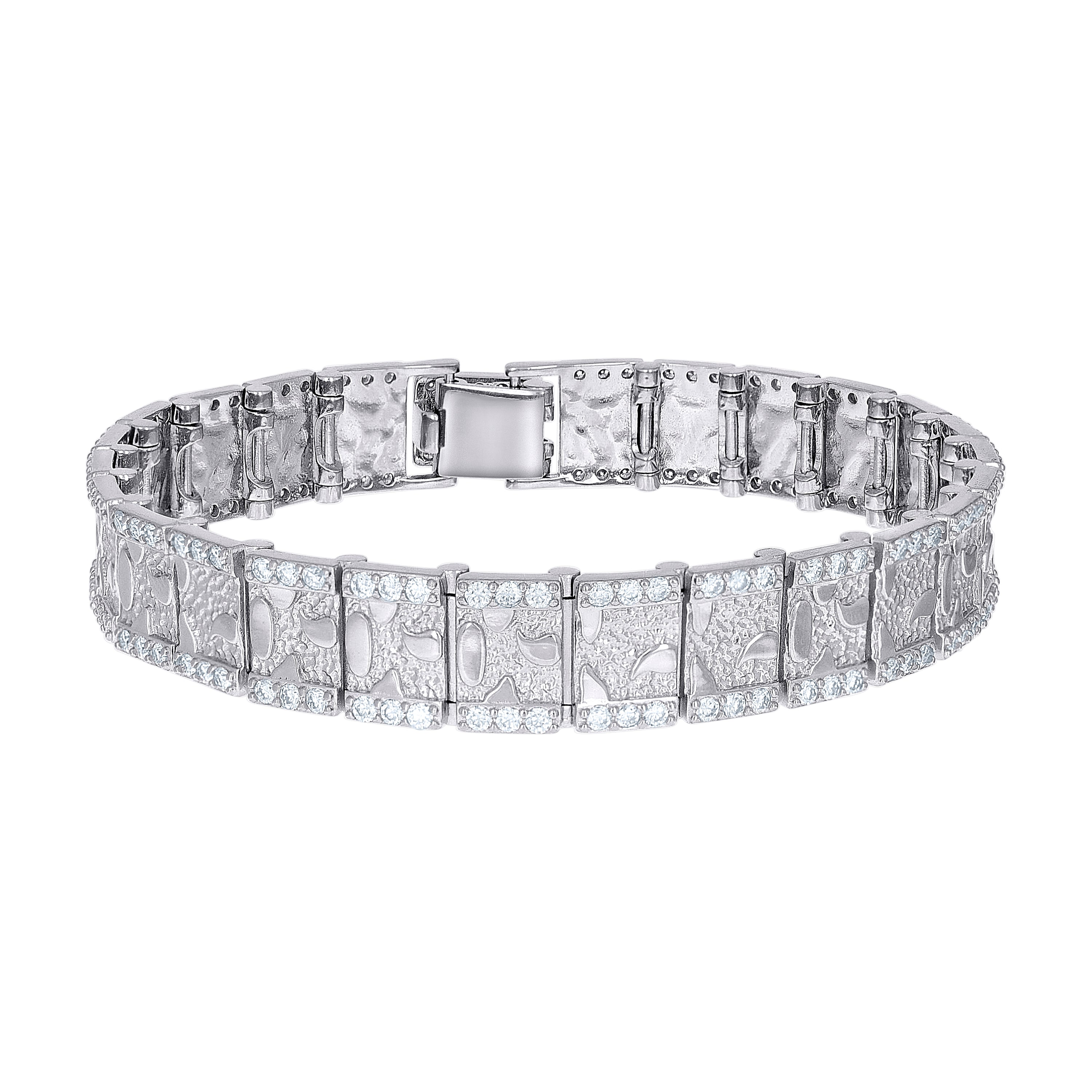 925 Sterling Silver 4.45ct Moissanite Square Link Nugget Bracelet 12mm Size 7.25 Inches