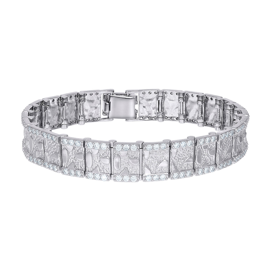 925 Sterling Silver 4.45ct Moissanite Square Link Nugget Bracelet 12mm Size 7.25 Inches