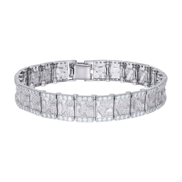 925 Sterling Silver 5.01ct Moissanite Square Link Nugget Bracelet 12mm Size 8.5 Inches - SLV-136954