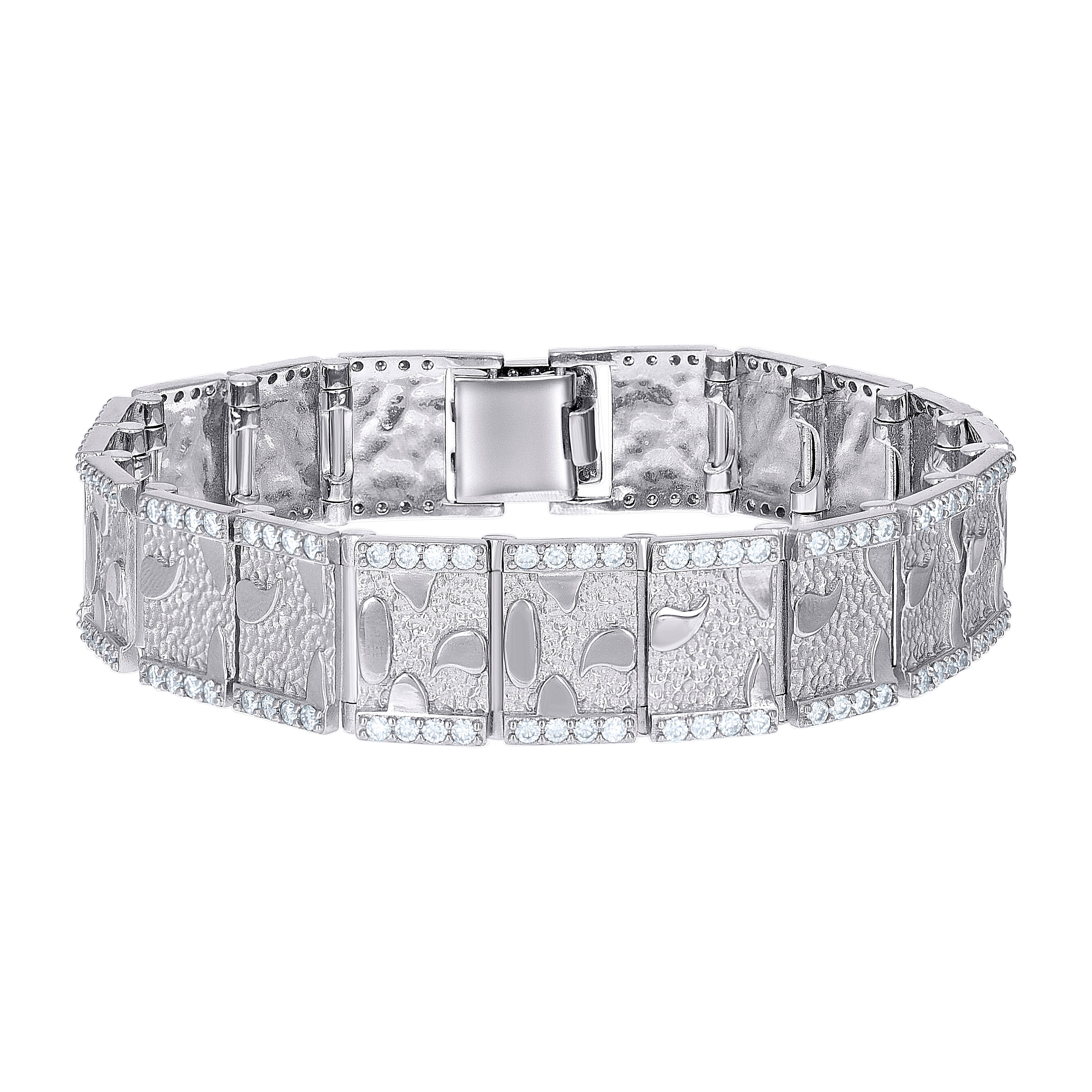925 Sterling Silver 5.13ct Moissanite Square Link Nugget Bracelet 16mm Size 8.5 Inches