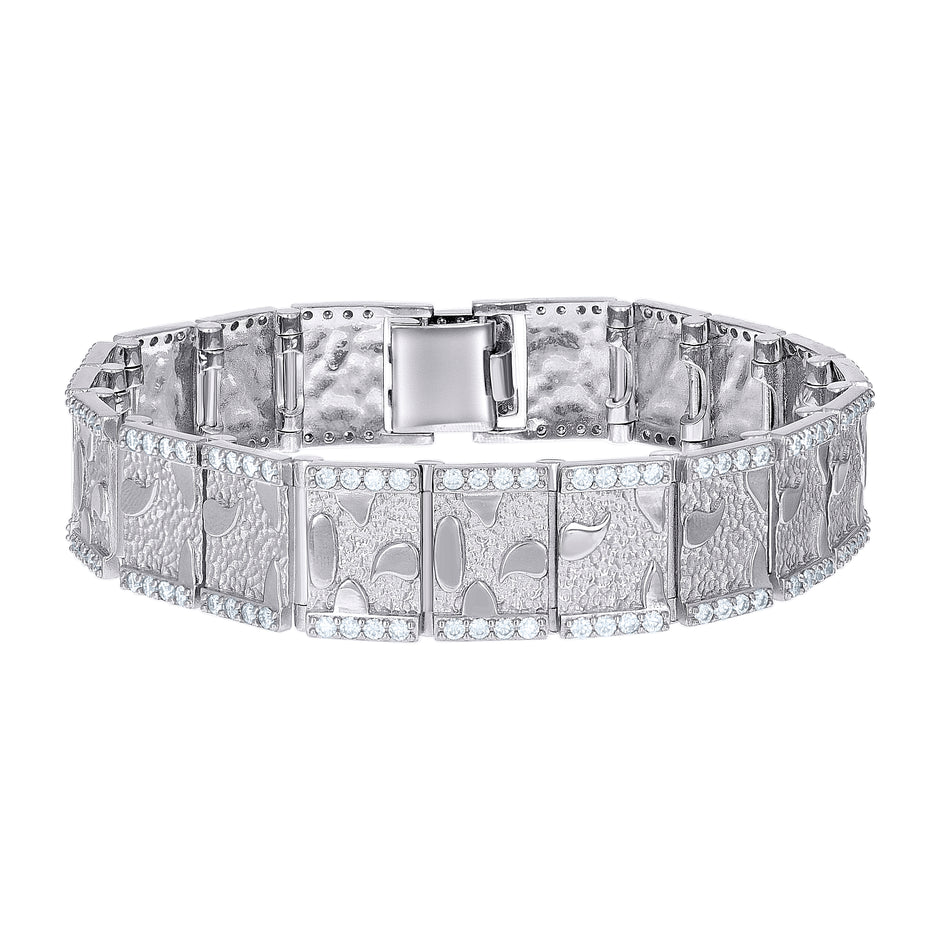 925 Sterling Silver 5.13ct Moissanite Square Link Nugget Bracelet 16mm Size 8.5 Inches