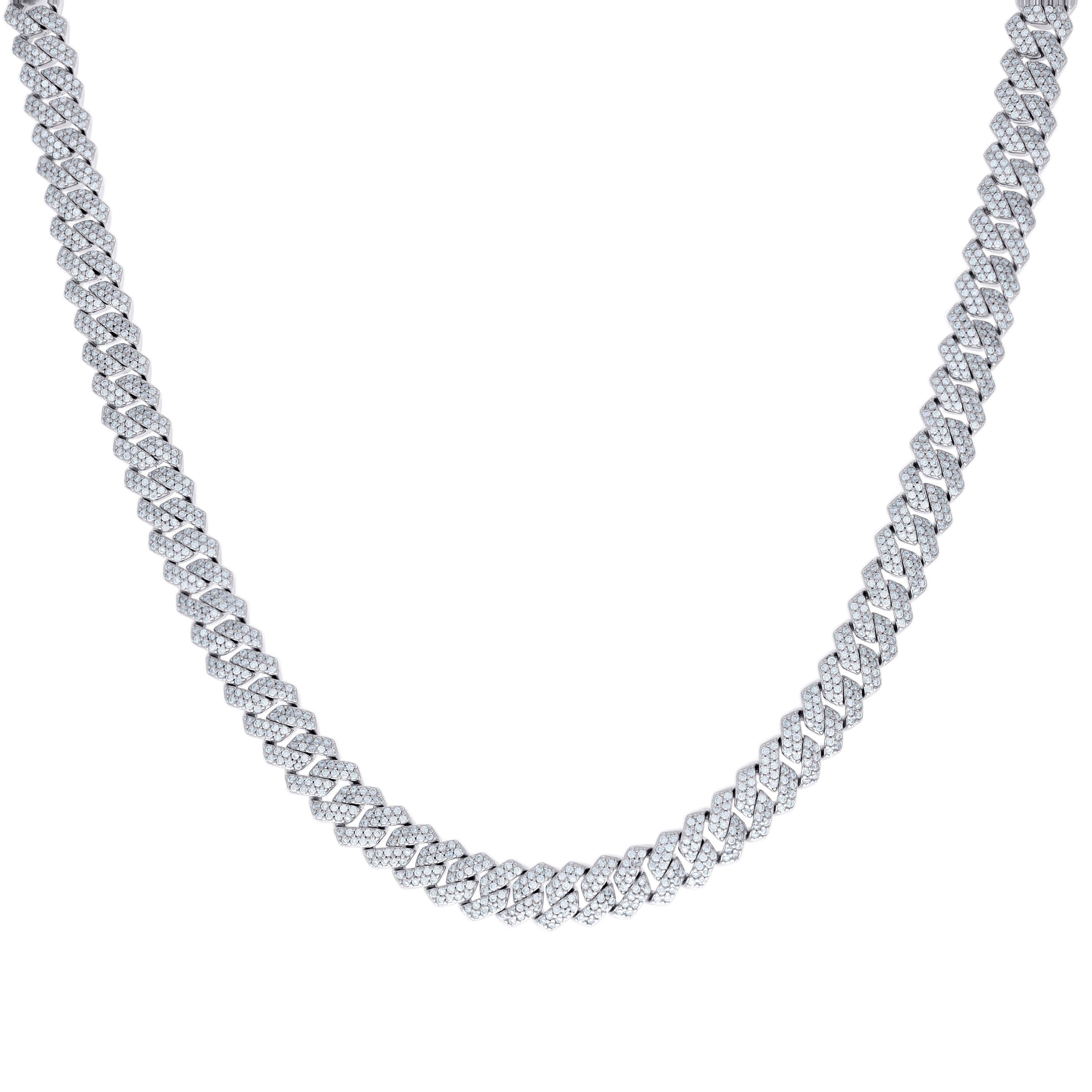 925 Sterling Silver 10.60ct Moissanite Square Cuban Chain Necklace 8mm Size 22 Inches - SLV-136963