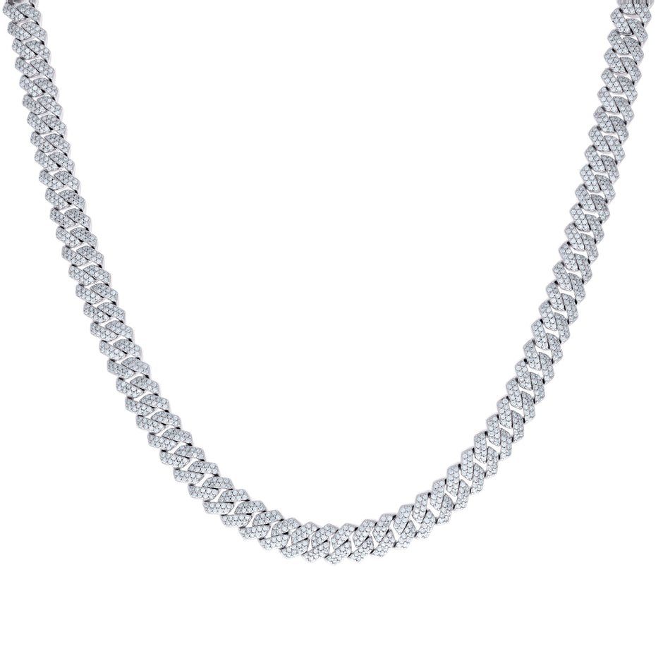925 Sterling Silver 10.60ct Moissanite Square Cuban Chain Necklace 8mm Size 22 Inches - SLV-136963
