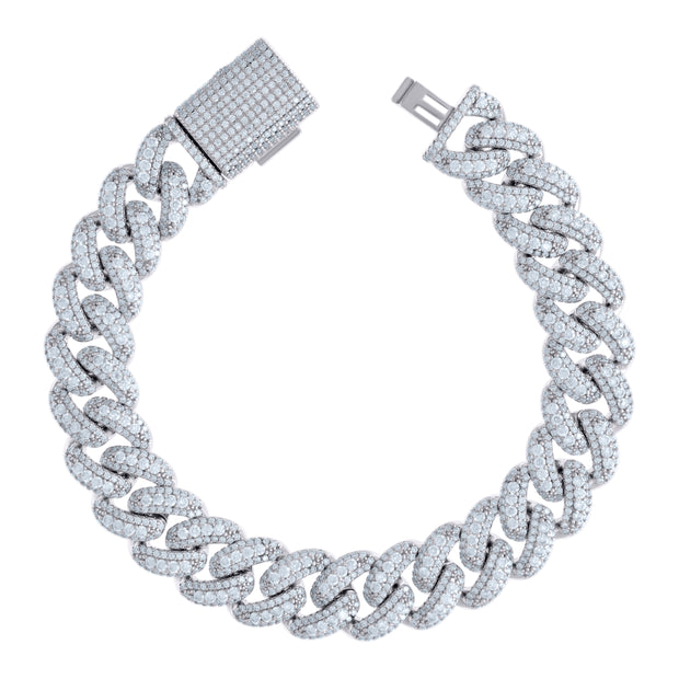 925 Sterling Silver 11.52ct Moissanite Cuban Chain Bracelet 12mm Size 8 Inches
