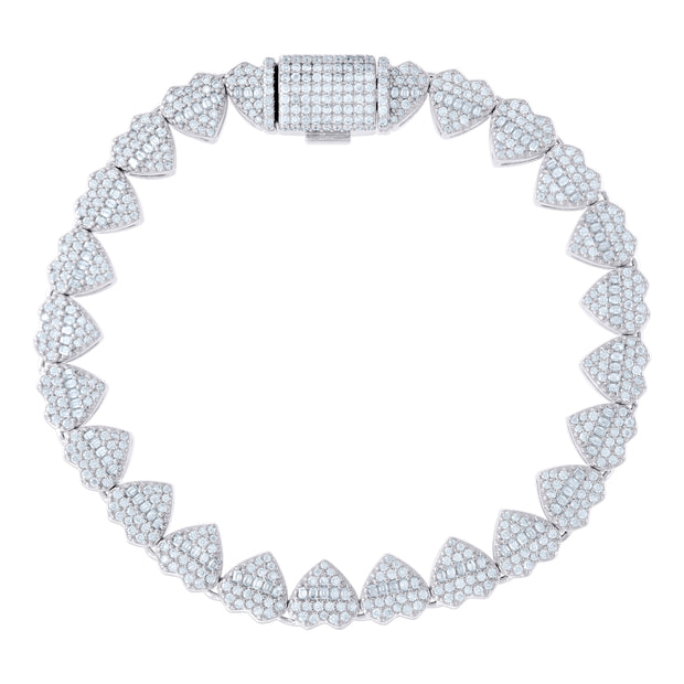 925 Sterling Silver 2.60ct Round, 1.91ct Baguette Moissanite Heart Link Bracelet 8mm Size 7 Inches