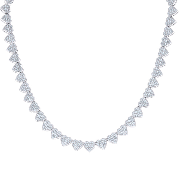 925 Sterling Silver 5.34ct Round, 4.54ct Baguette Moissanite Heart Link Necklace 8mm Size 16 Inches - SLV-136999