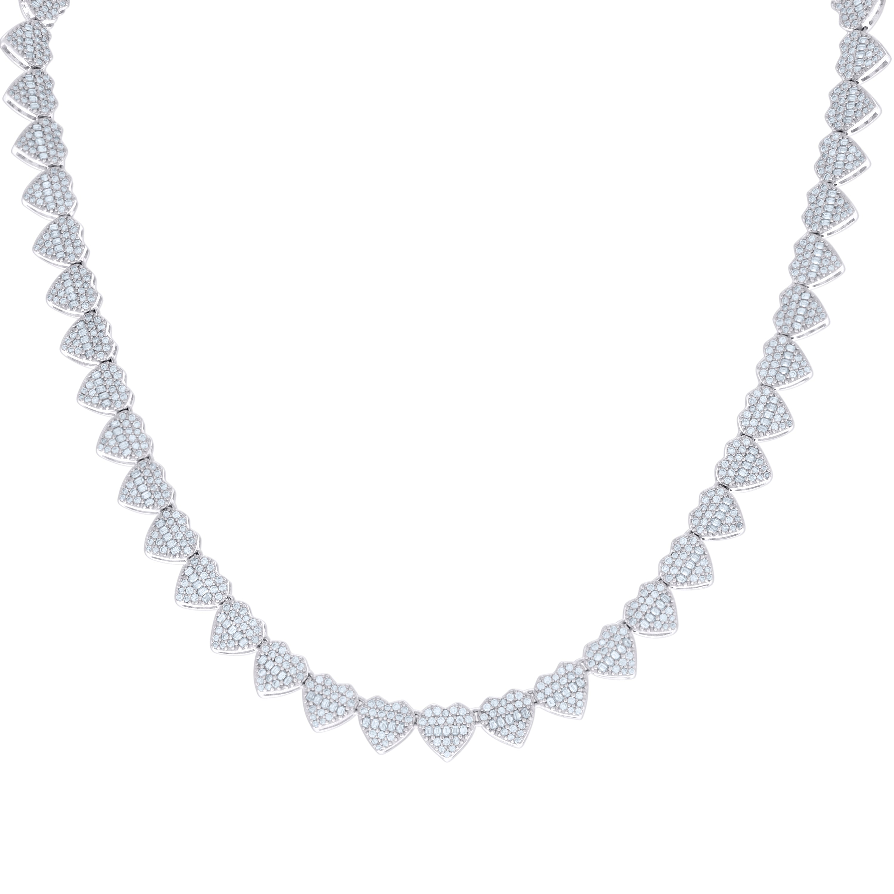 925 Sterling Silver 5.83ct Round, 5.01ct Baguette Moissanite Heart Link Necklace 8mm Size 18 Inches - SLV-137000