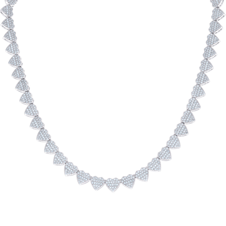 925 Sterling Silver 5.83ct Round, 5.01ct Baguette Moissanite Heart Link Necklace 8mm Size 18 Inches - SLV-137000