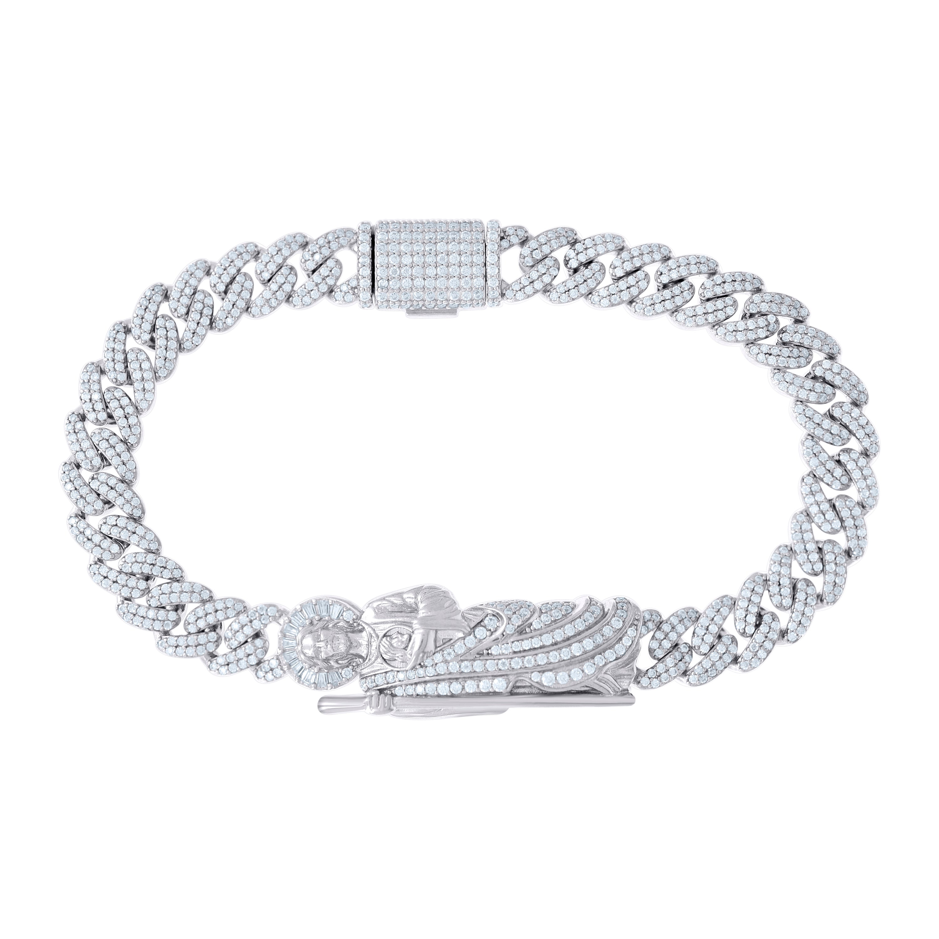 925 Sterling Silver 5.11ct Round, 0.43ct Baguette Moissanite St. Jude Bracelet Size 8.5 Inches