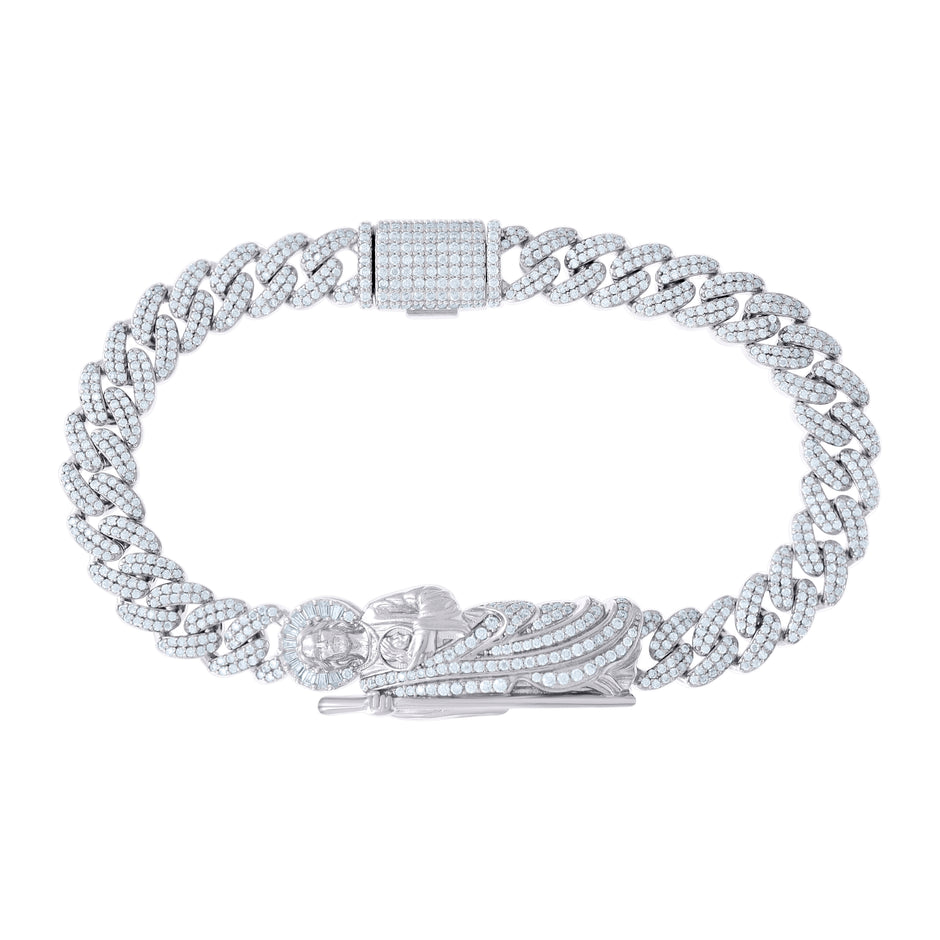 925 Sterling Silver 5.11ct Round, 0.43ct Baguette Moissanite St. Jude Bracelet Size 8.5 Inches