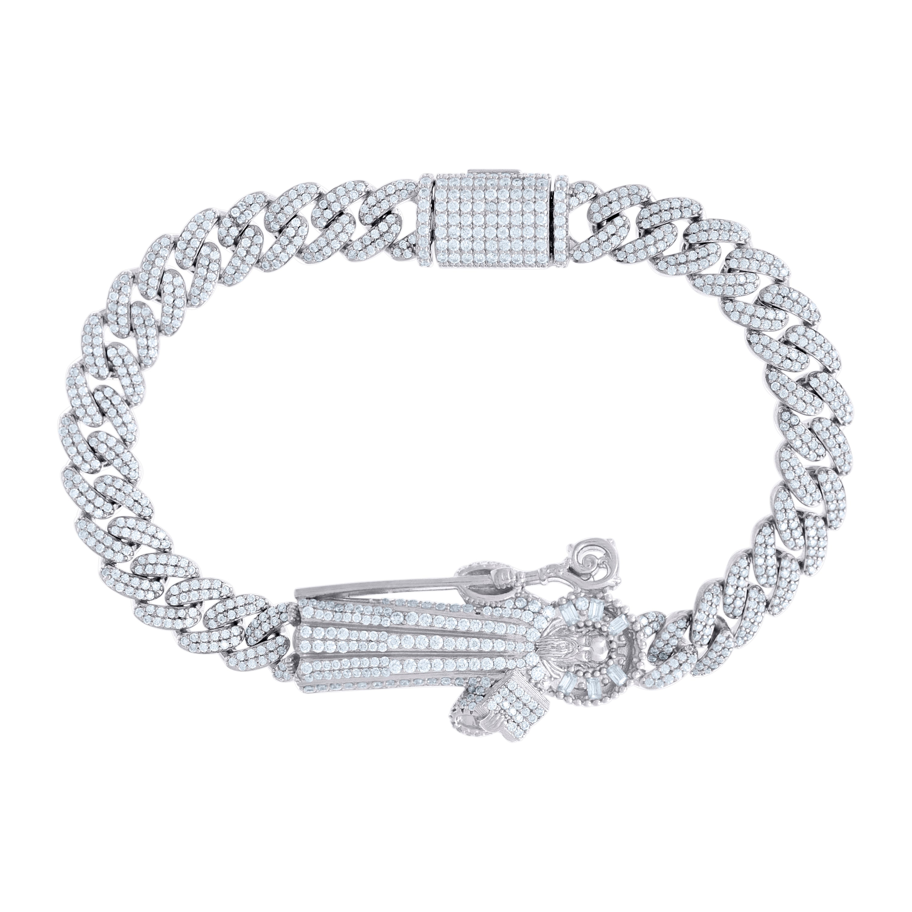 925 Sterling Silver 5.85ct Round, 0.45ct Baguette Moissanite St. Augustine Bracelet Size 8.5 Inches