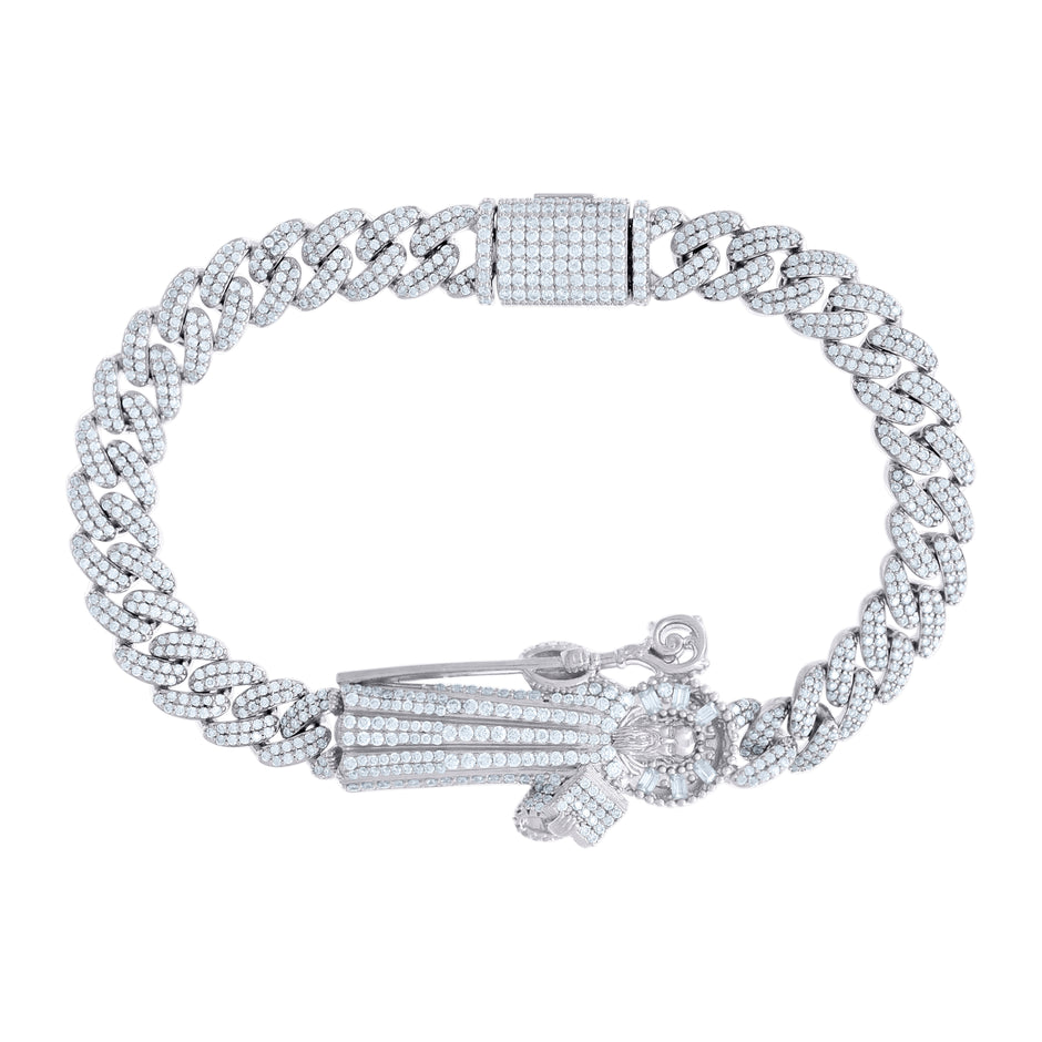 925 Sterling Silver 5.85ct Round, 0.45ct Baguette Moissanite St. Augustine Bracelet Size 8.5 Inches