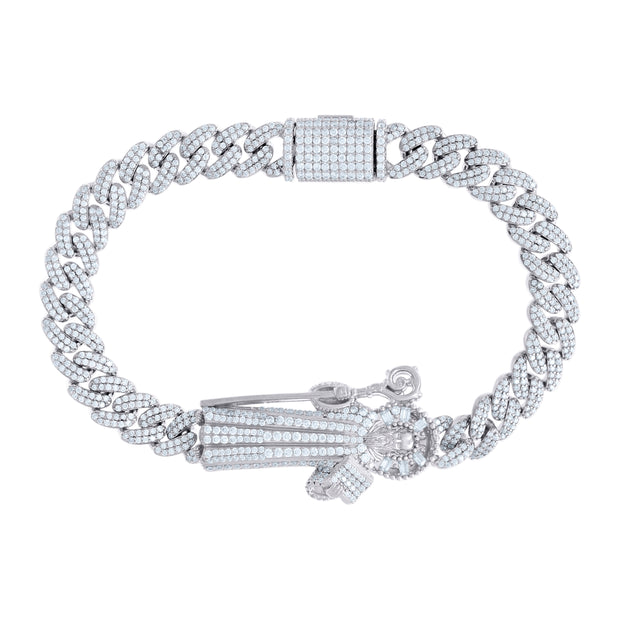 925 Sterling Silver 5.85ct Round, 0.45ct Baguette Moissanite St. Augustine Bracelet Size 8.5 Inches