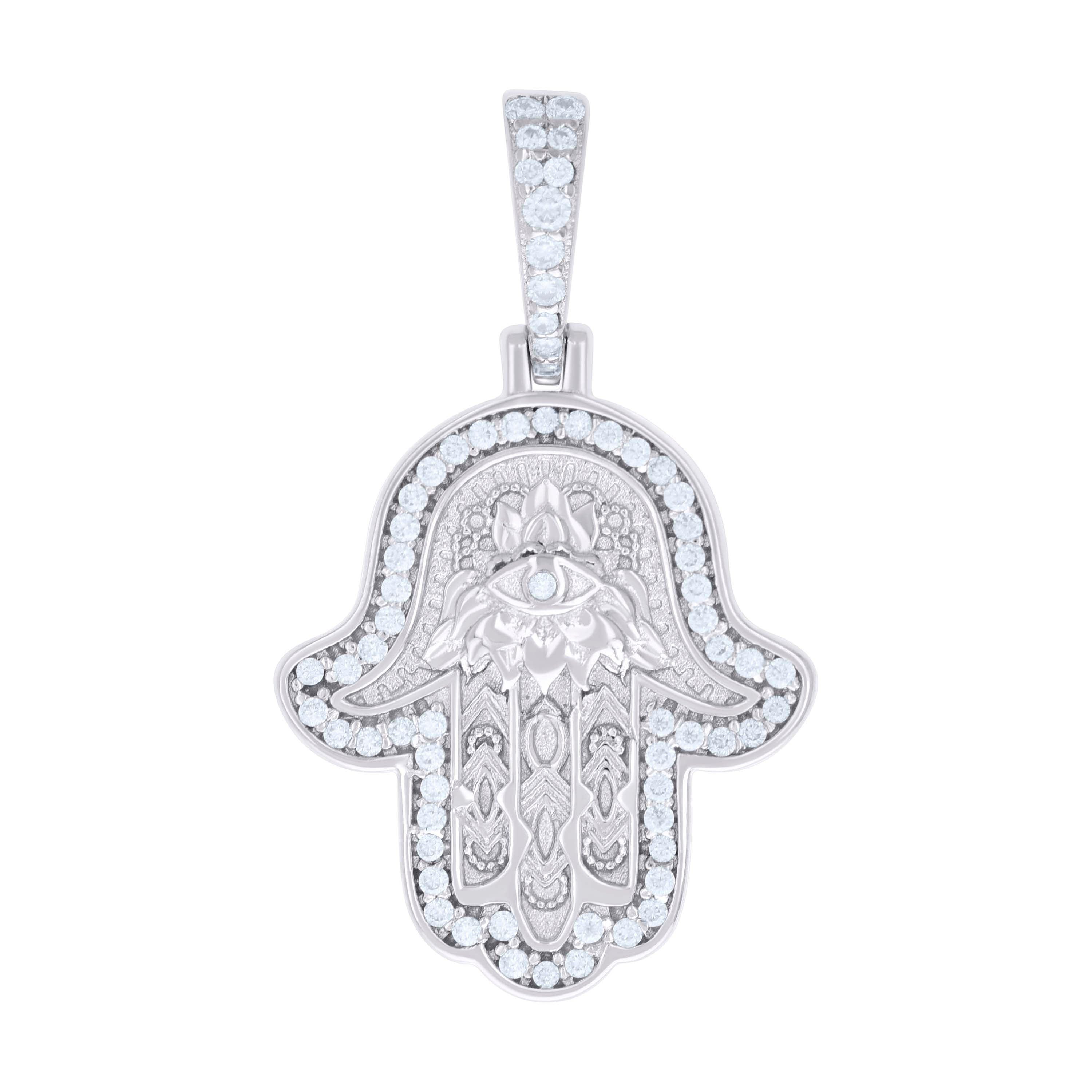 925 Sterling Silver Mens 0.37ct Moissanite Hamsa Symbol Religious Pendant 