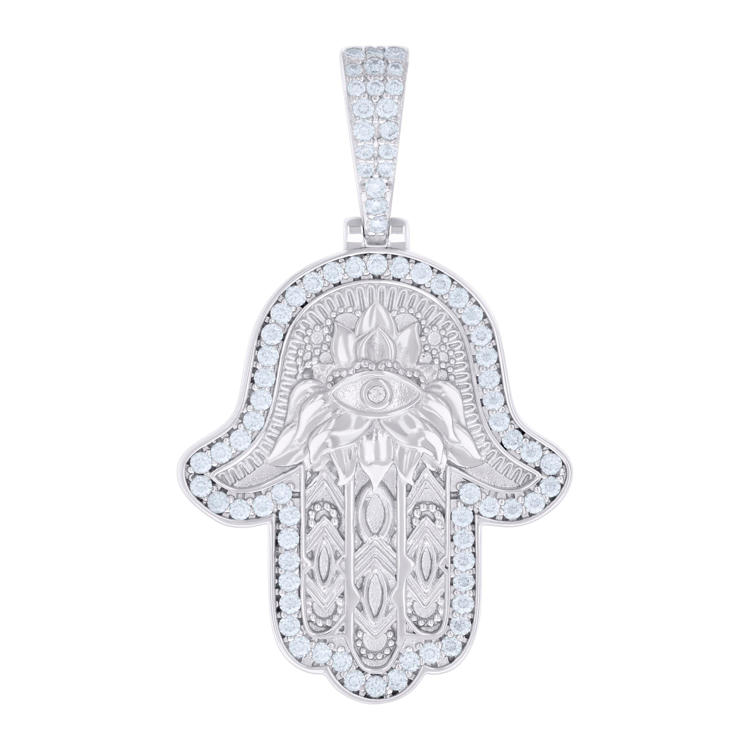 925 Sterling Silver Mens 1.38ct Moissanite Hamsa Symbol Religious Pendant 