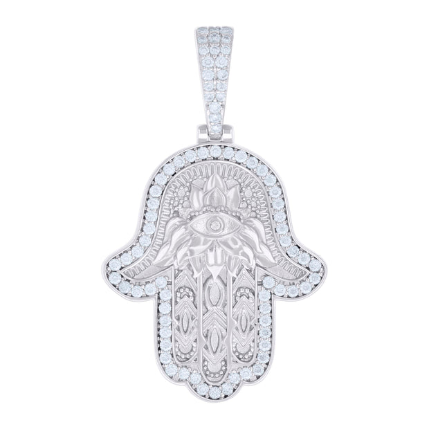 925 Sterling Silver Mens 1.38ct Moissanite Hamsa Symbol Religious Pendant 