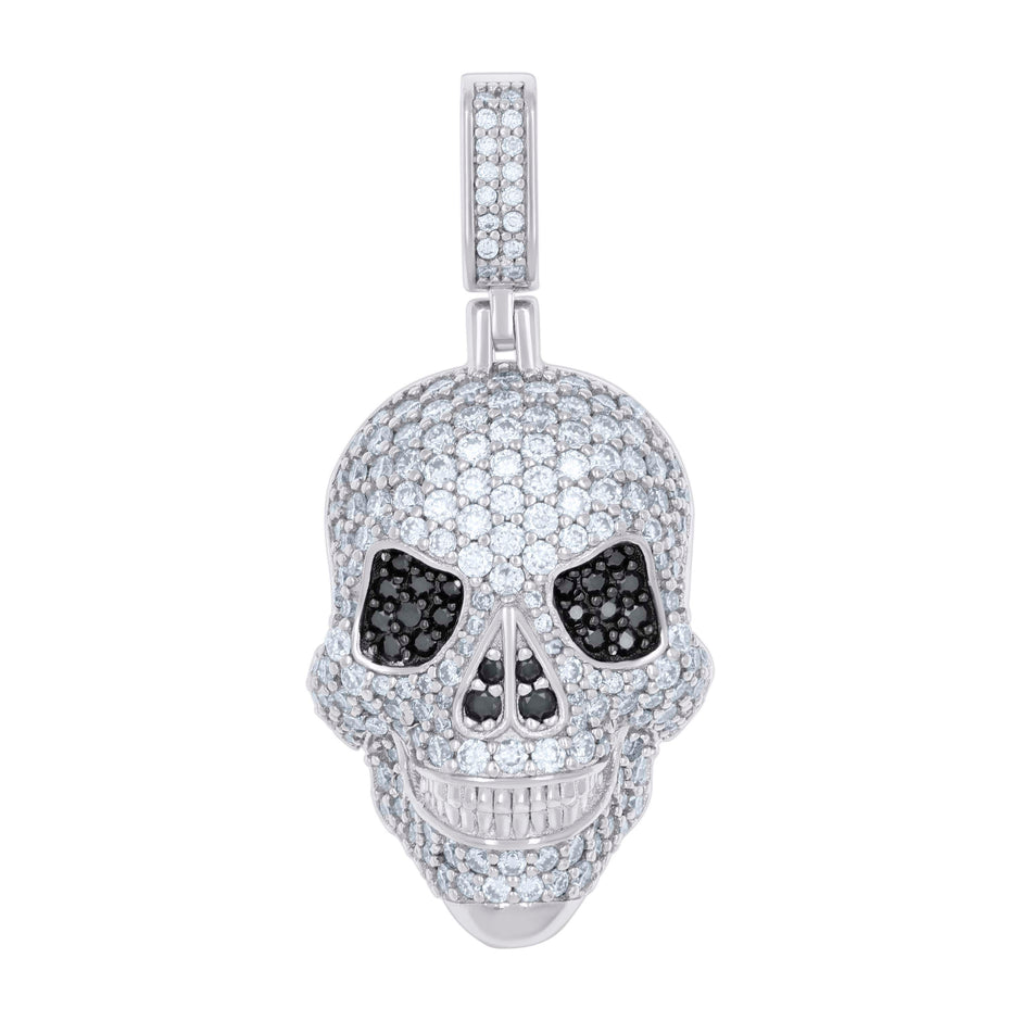 925 Sterling Silver Mens 2.32ct Black White Moissanite Skull Fashion Pendant 