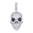 925 Sterling Silver Mens 2.32ct Black White Moissanite Skull Fashion Pendant 