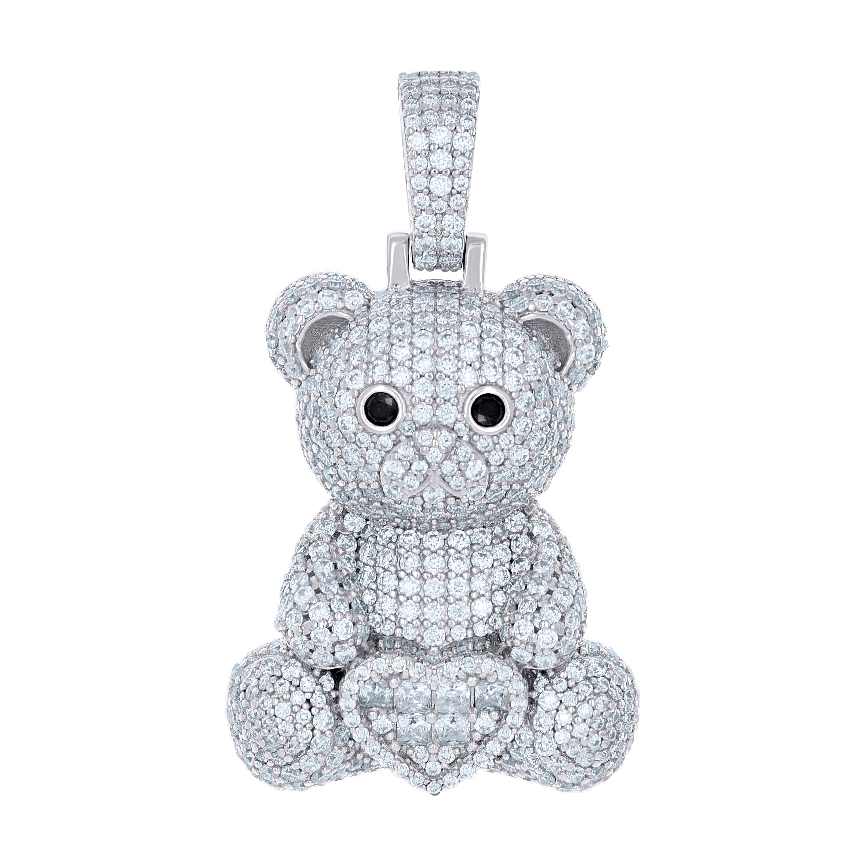 925 Sterling Silver Mens 3.52ct Round 0.33ct Baguette Black White Moissanite Teddy Bear Heart Pendant 