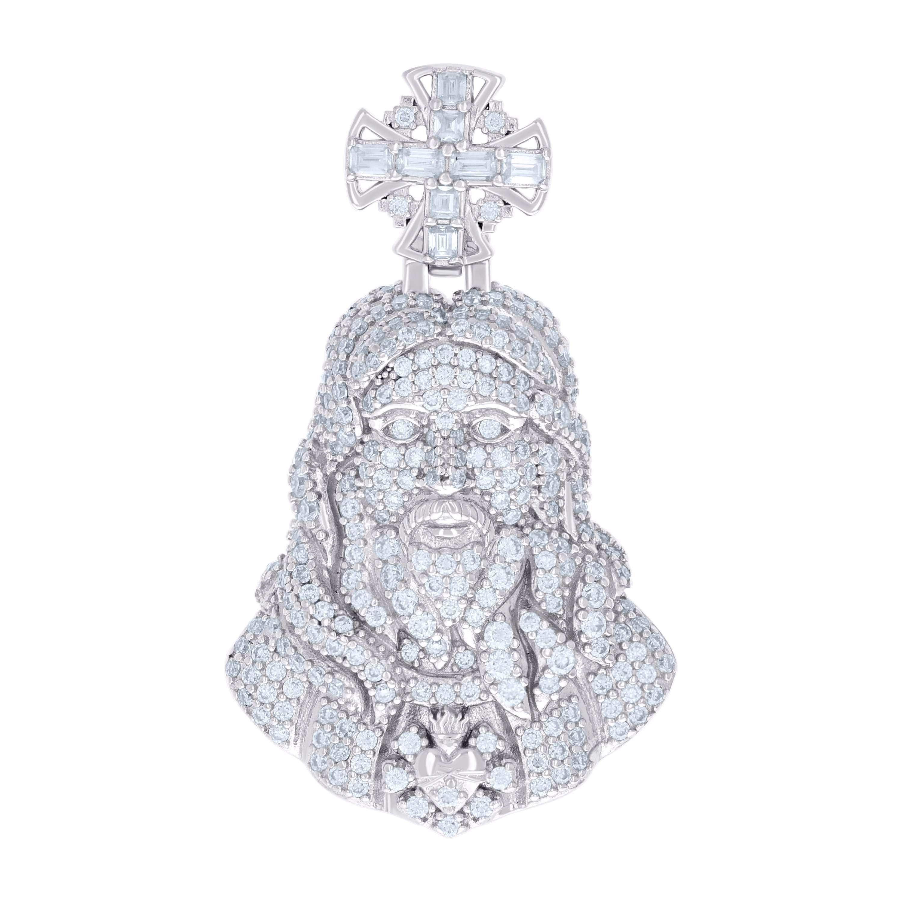 925 Sterling Silver Mens 1.90ct Round 0.37ct Baguette Moissanite Cross Jesus Religious Pendant 