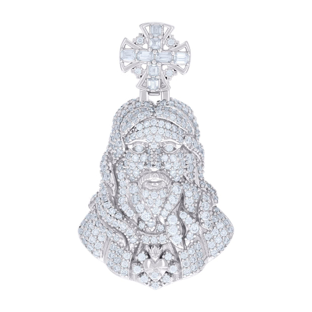 925 Sterling Silver Mens 1.90ct Round 0.37ct Baguette Moissanite Cross Jesus Religious Pendant 