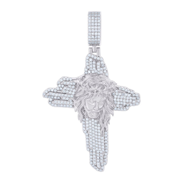 925 Sterling Silver Mens 1.41ct Moissanite Cross Jesus Religious Pendant 