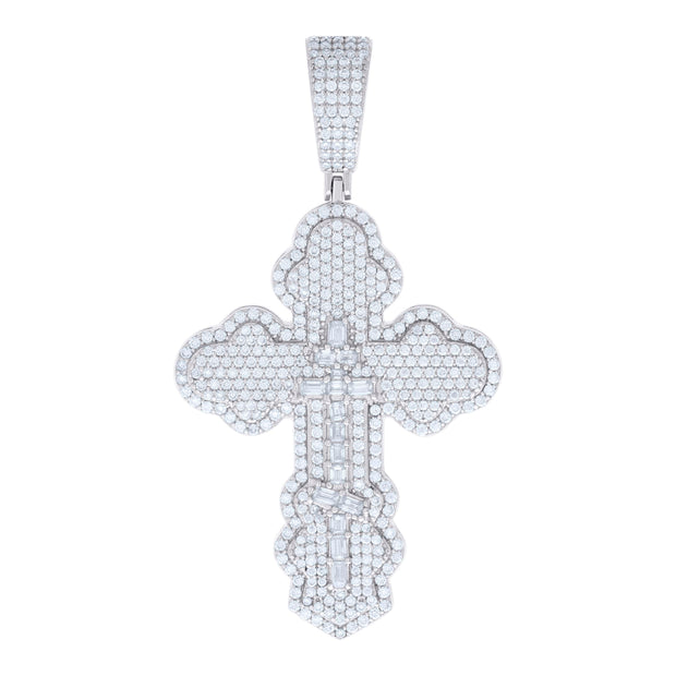 925 Sterling Silver Mens 2.54ct Round 0.74ct Baguette Moissanite Cross Religious Pendant 