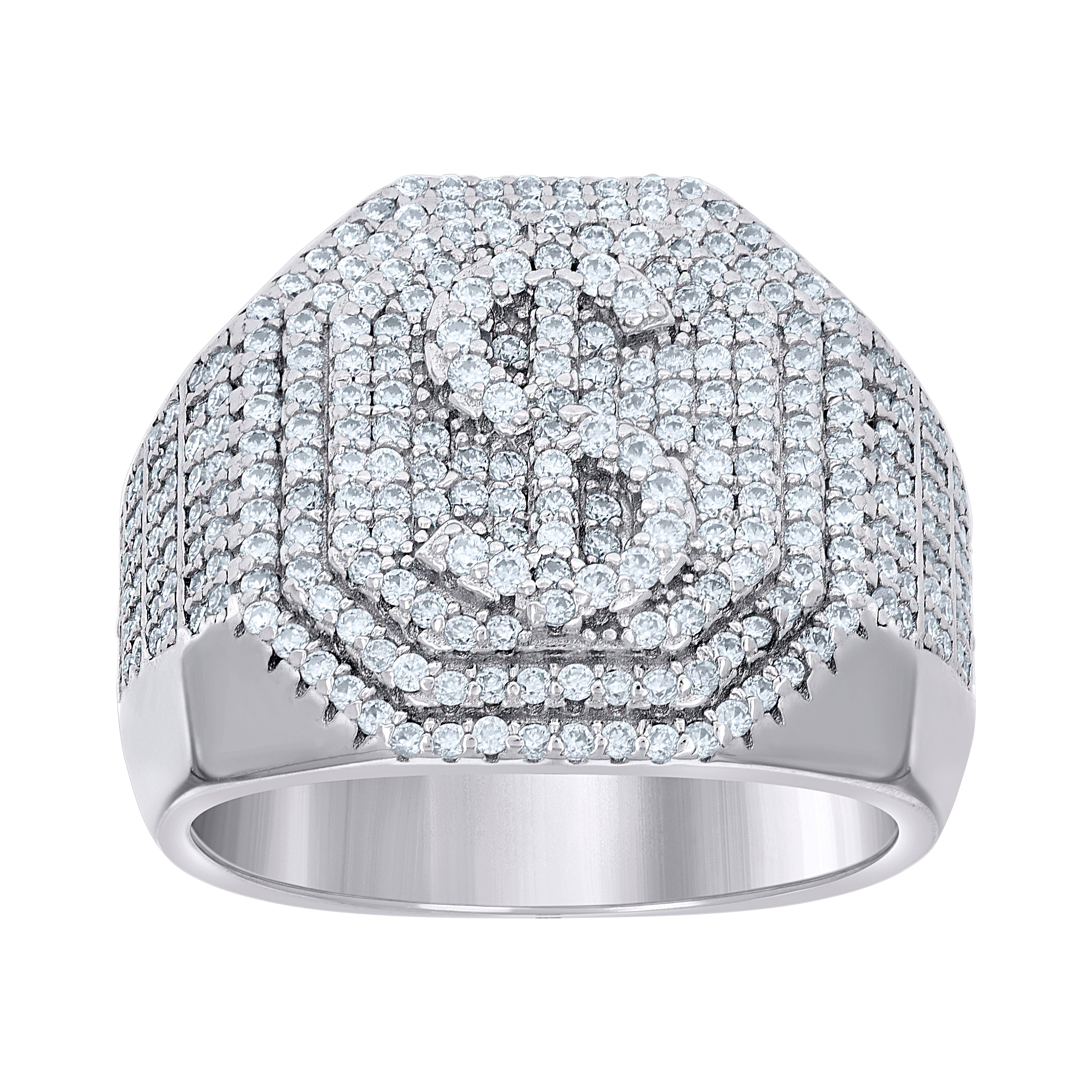 925 Sterling Silver Mens 1.58ct Moissanite Octagon Head Dollar Sign Currency Ring Size 12 - SLV-137052