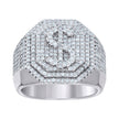 925 Sterling Silver Mens 1.58ct Moissanite Octagon Head Dollar Sign Currency Ring Size 12 - SLV-137052