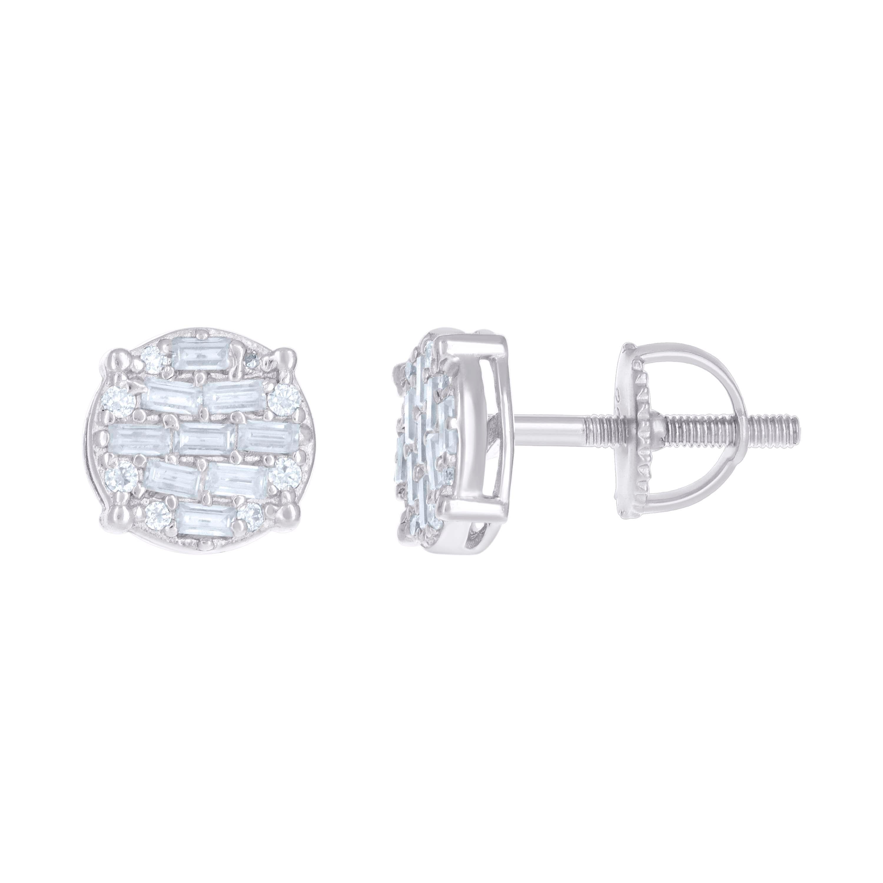 925 Sterling Silver Womens 0.08ct Round 0.5ct Baguette Moissanite Fashion Stud Earrings 