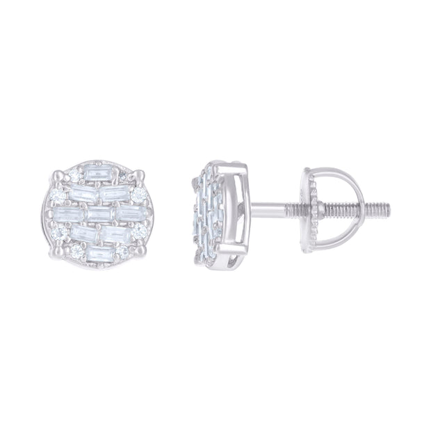 925 Sterling Silver Womens 0.08ct Round 0.5ct Baguette Moissanite Fashion Stud Earrings 