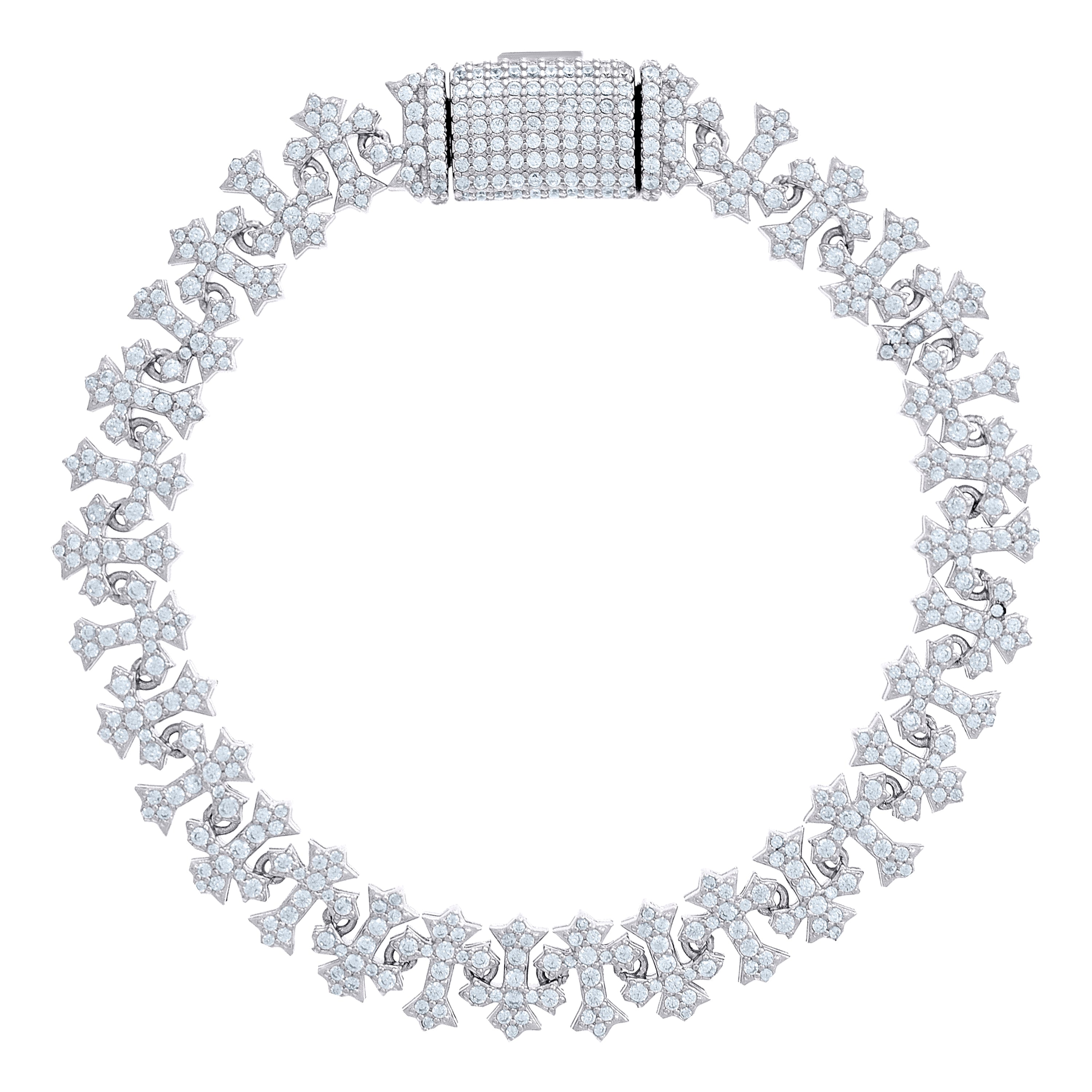 925 Sterling Silver Mens Cubic-Zirconia Crosses Link Fashion Bracelet 10mm Size 7 Inches