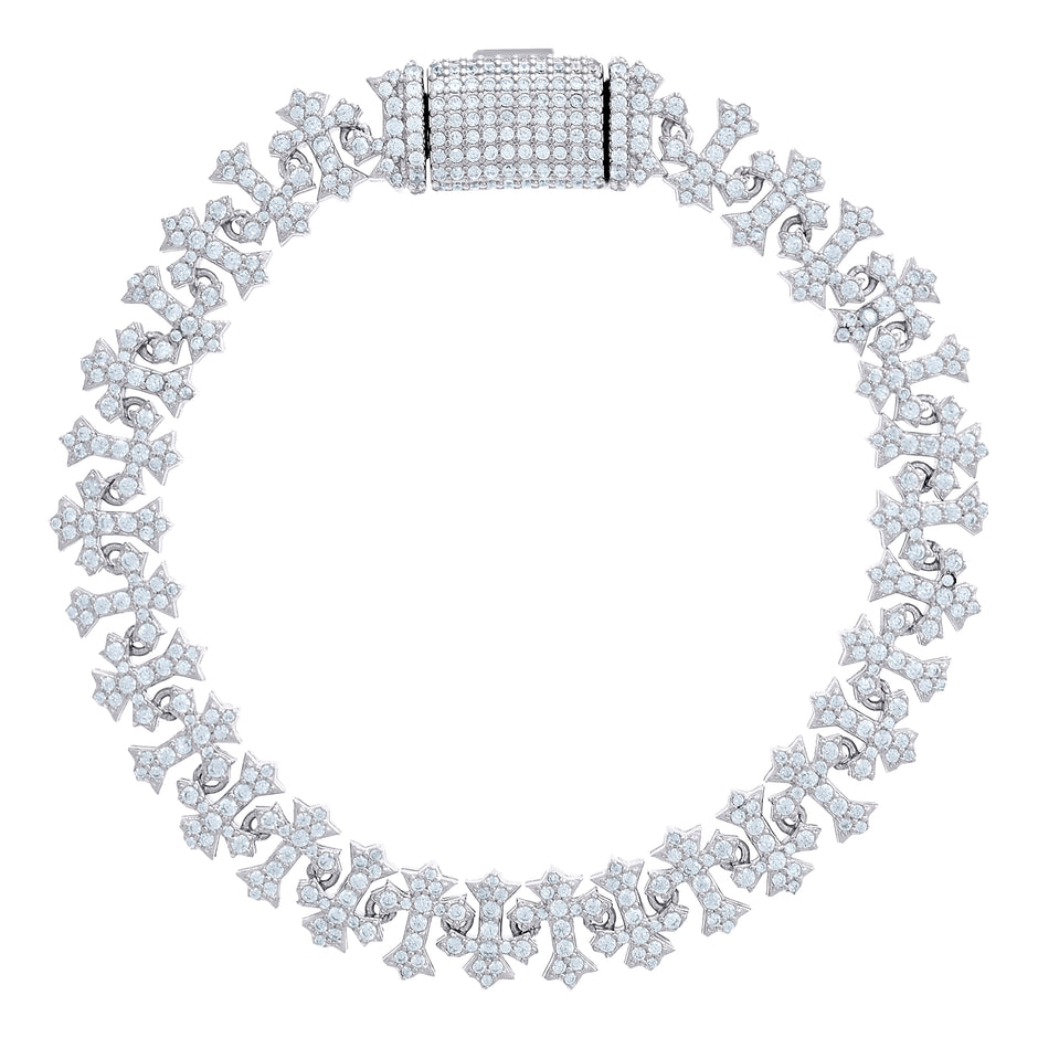 925 Sterling Silver Mens Cubic-Zirconia Crosses Link Fashion Bracelet 10mm Size 7 Inches