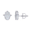 925 Sterling Silver Women Cubic-Zirconia Hamsa Symbol Religious Stud Earrings 