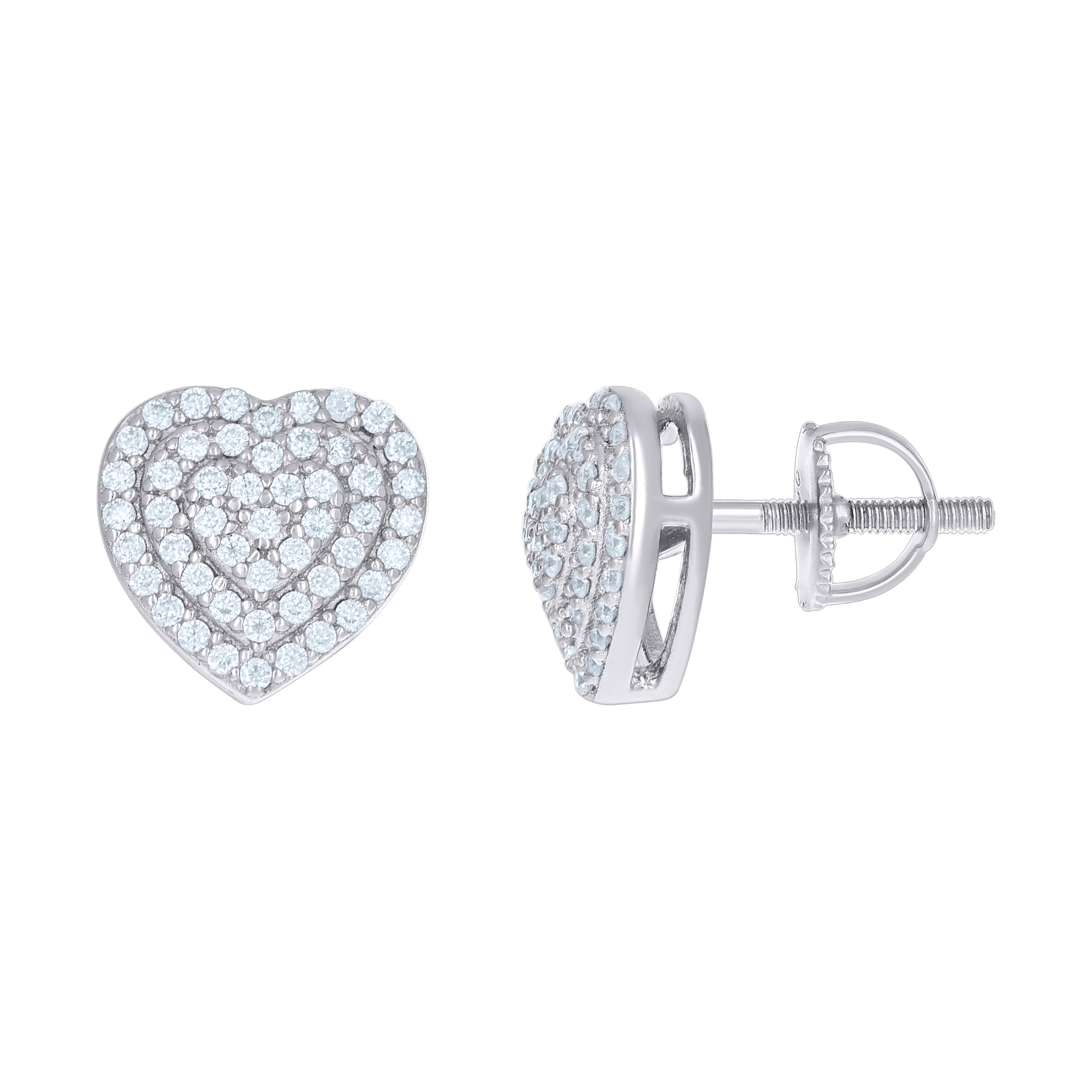 925 Sterling Silver Women Cubic-Zirconia 10mm Heart Stud Earrings 
