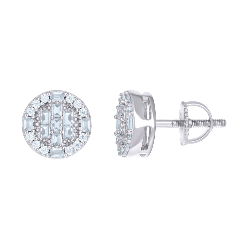 925 Sterling Silver Women Baguette Round Cubic-Zirconia Round Fashion Stud Earrings 
