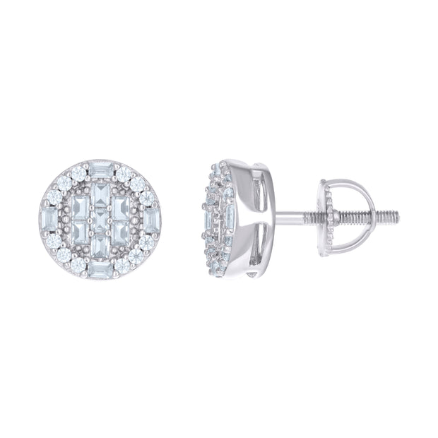 925 Sterling Silver Women Baguette Round Cubic-Zirconia Round Fashion Stud Earrings 