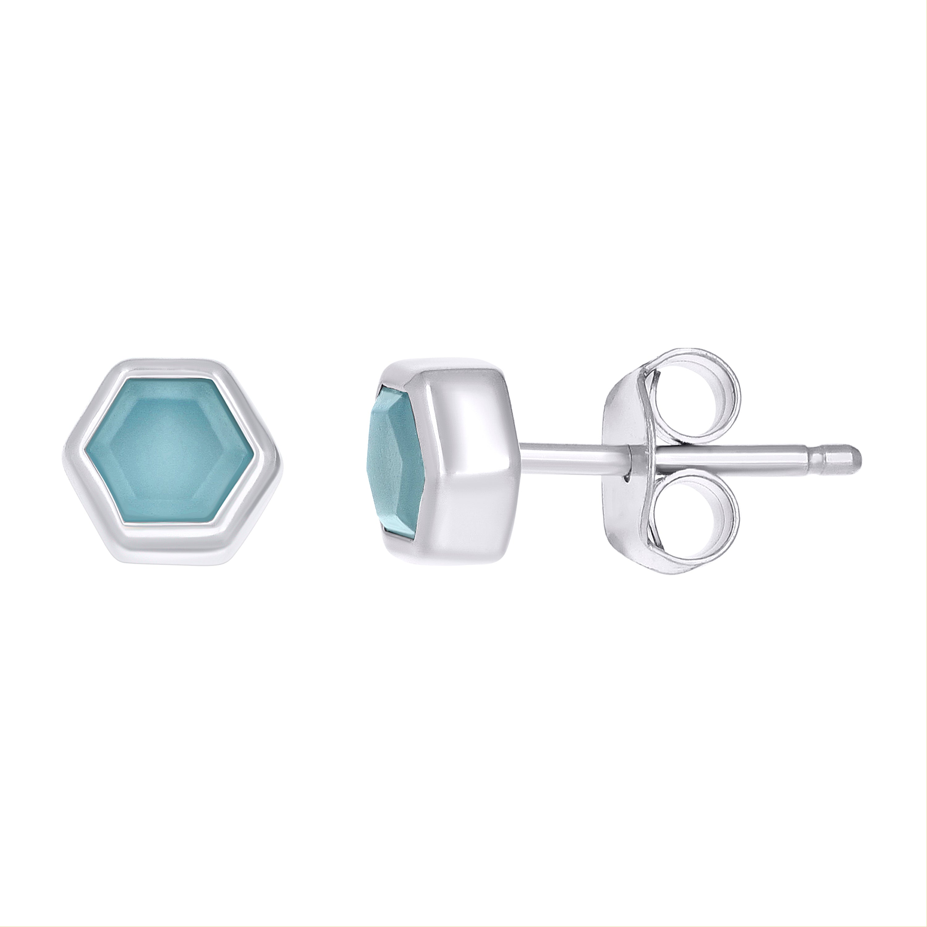 925 Sterling Silver Women Natural Blue Stone Octagon Fashion Stud Earrings 