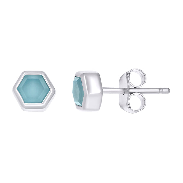 925 Sterling Silver Women Natural Blue Stone Octagon Fashion Stud Earrings 
