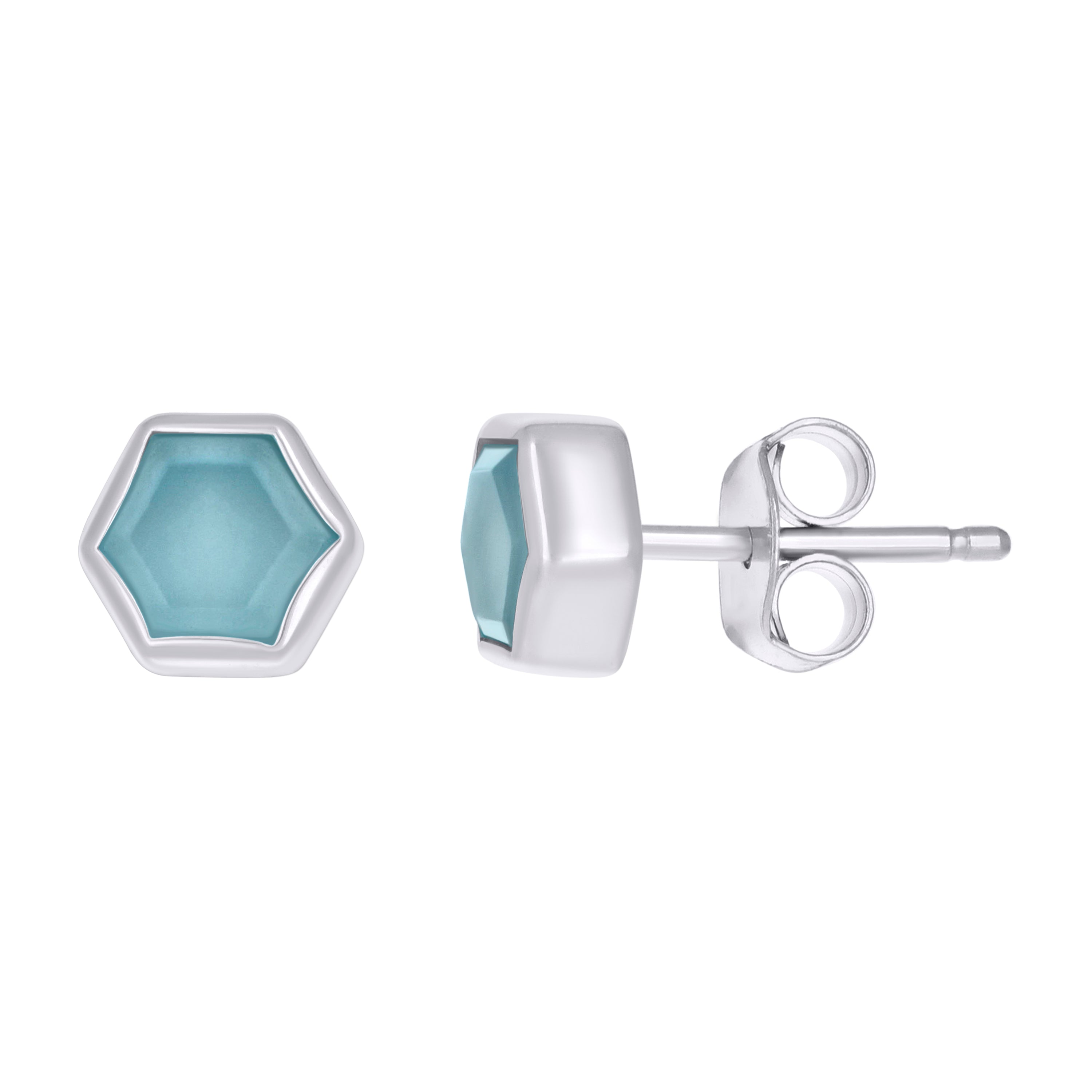 925 Sterling Silver Women Natural Blue Stone Octagon Fashion Stud Earrings 