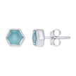 925 Sterling Silver Women Natural Blue Stone Octagon Fashion Stud Earrings 