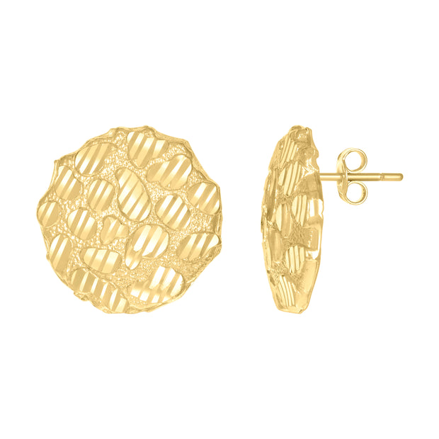 10kt Yellow Gold Womens Nugget Round Stud Earrings